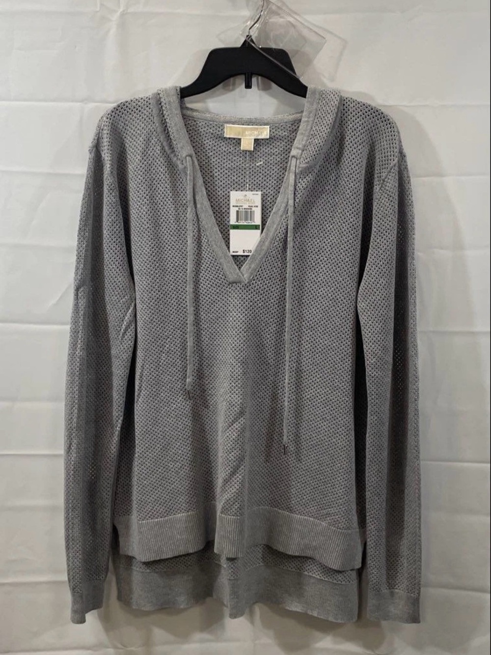 Michael Kors Women's Gray Open Knit Hoodie Sweater NWT Size L